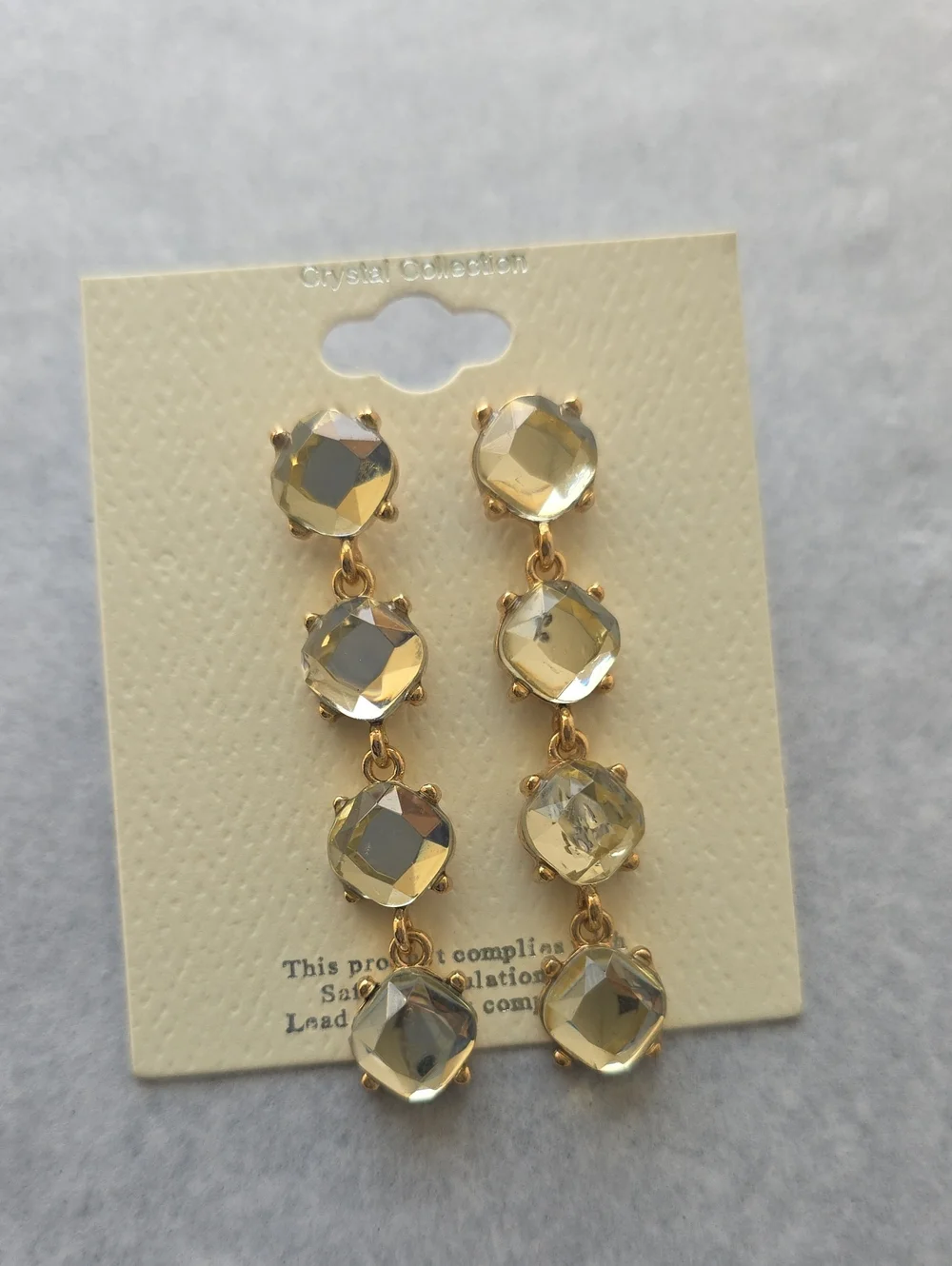 Crystal Drop Dangle Earrings - Gold and Champagne
